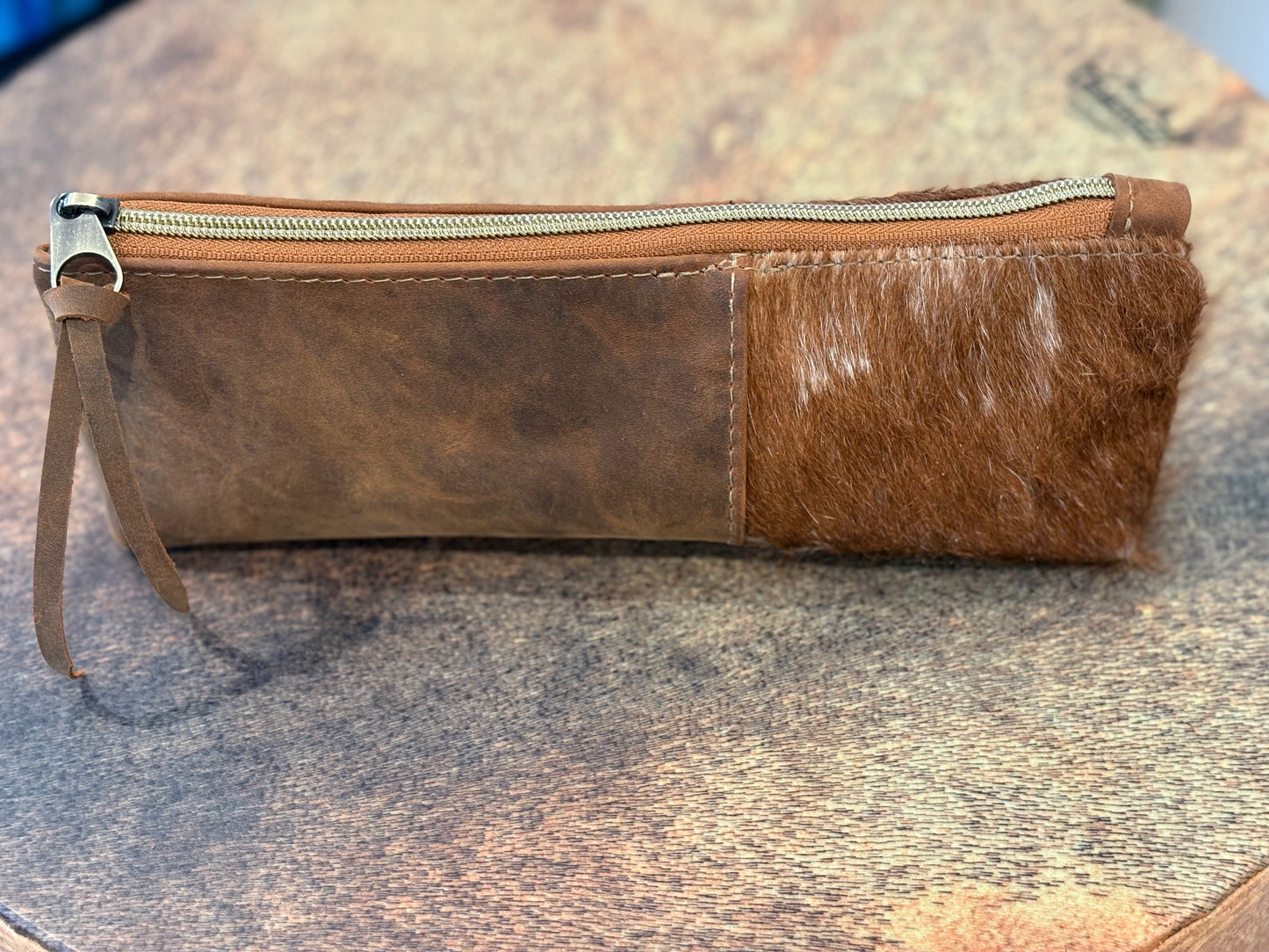 Leather Slim Pouch with Hair on Hide Accent